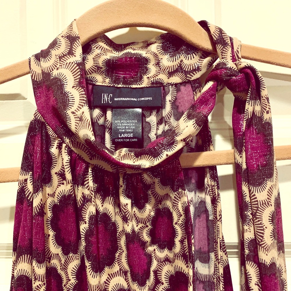 INC sz. Large tie neck blouse. Cut-out shoulders